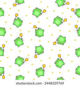 Kawaii frog cartoon character. Seamless pattern. Cute reptile animal. Hand drawn style. Vector drawing. Design ornaments.