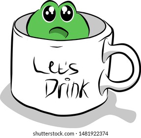 Kawaii frog in a mug illustration, cuteness illustration