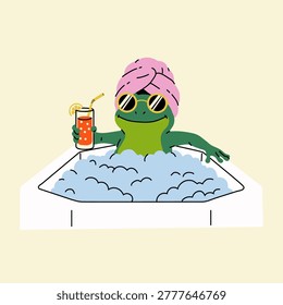 Kawaii Frog Spa Day with Drink and Sunglasses