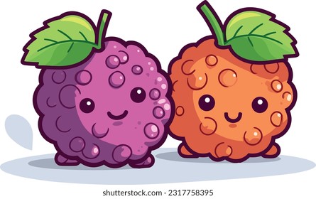 kawaii fruit cartoon character vector, Funny fruit kawaii illustration