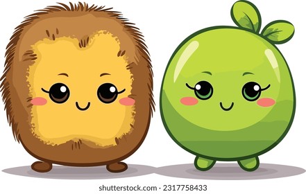 kawaii fruit cartoon character vector, Funny fruit kawaii illustration