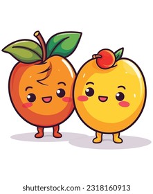 kawaii fruit cartoon character vector, Funny fruit kawaii illustration