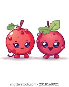 kawaii fruit cartoon character vector, Funny fruit kawaii illustration