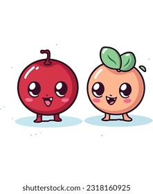 kawaii fruit cartoon character vector, Funny fruit kawaii illustration