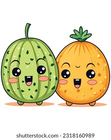 kawaii fruit cartoon character vector, Funny fruit kawaii illustration