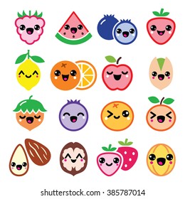 Kawaii fruit and nuts cute characters design 