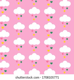 Kawaii fruit pattern. Clouds vector