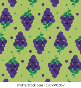 Kawaii fruit pattern. Grape vector
