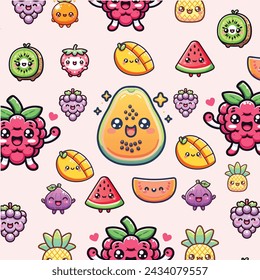  kawaii fruit patterns illustration Vector