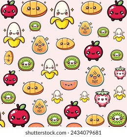  kawaii fruit patterns illustration Vector
