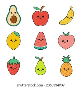 Kawaii fruits hand drawn doodle illustration