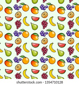 kawaii fruits pattern set with face expression on decorative lines color background vector illustration
