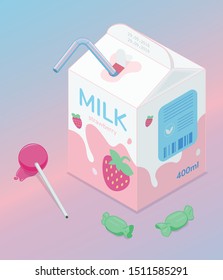 Kawaii fun isometry pretty retro pastel milk and candies