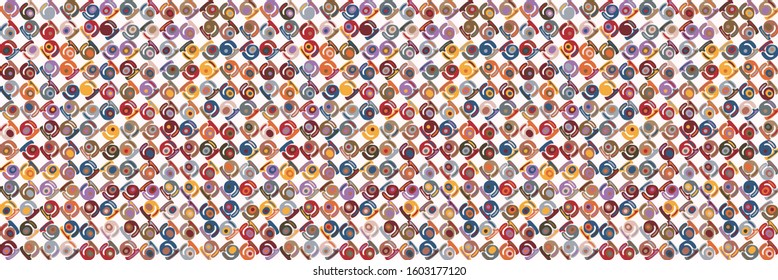 Kawaii fun swirl polka dot vector border texture background. Playfull masculine speckled seamless banner pattern. Moody dotty style edging. Handmade geometric boho backdrop. Repeat ribbon trim