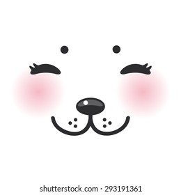 Kawaii funny albino animal white muzzle with pink cheeks and closed eyes. Vector