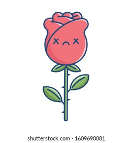 kawaii funny dead rose flower illustration isolated on white