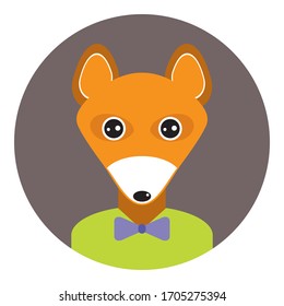 Kawaii funny fox, portrait, face on Gray round background. Card banner design Nursery decor trend of the season, scandinavian style. Vector