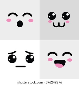 kawaii funny, happy and sad face icon