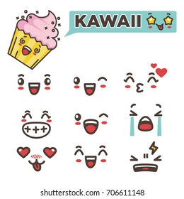 Kawaii funny minimalistic emojies isolated cartoon illustrations set