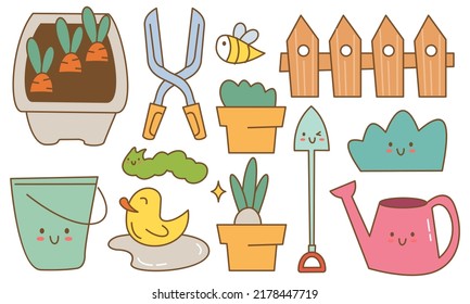 vector conjunto de doodle del jardín de Kawaii