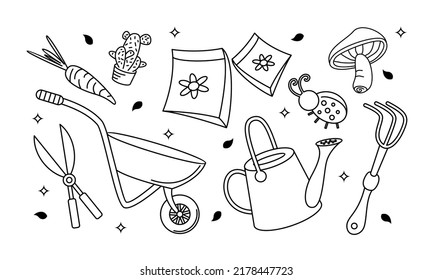 vector conjunto de doodle del jardín de Kawaii