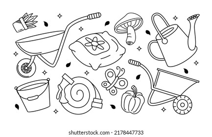 Kawaii garden doodle set vector
