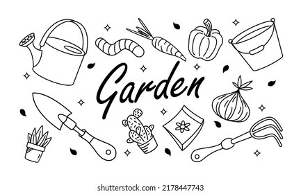 Kawaii garden doodle set vector