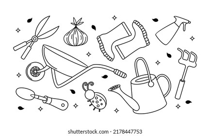 Kawaii garden doodle set vector