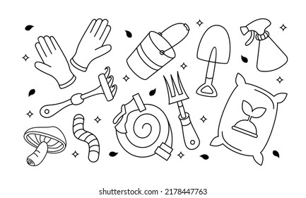 vector conjunto de doodle del jardín de Kawaii