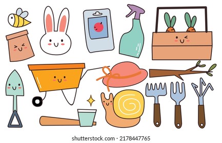 vector conjunto de doodle del jardín de Kawaii