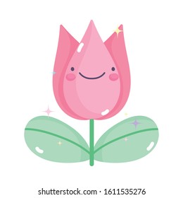Kawaii Gardening Cartoon Cute Tulip Flower Decoration Vector Illustration