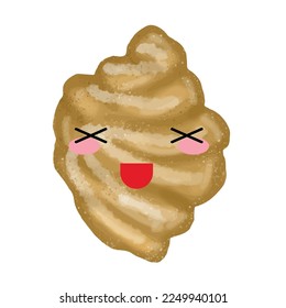 Kawaii gesture face expression croissant bread emoticon character isolated on white background