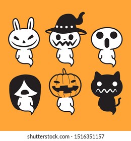 Kawaii ghost character set halloween cartoon vector