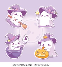 Kawaii ghost halloween icons collection sticker