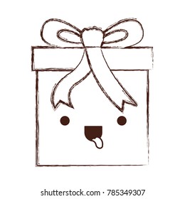 kawaii gift box icon with decorative ribbon in monochrome blurred silhouette