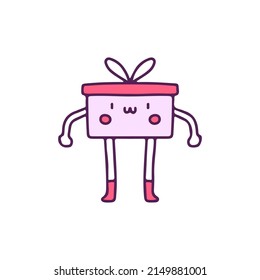 Kawaii gift boxes mascot, illustration for t-shirt, street wear, sticker, or apparel merchandise. With doodle, retro, and cartoon style.