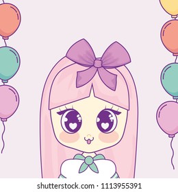 kawaii girl with balloons helium frame