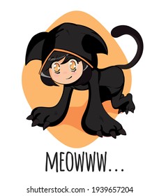 Kawaii girl in a black cat costume