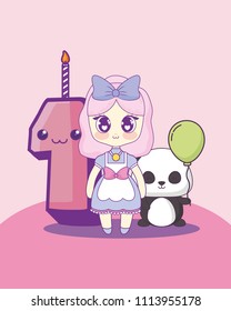 kawaii girl with cute animal