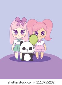 kawaii girl with cute animal