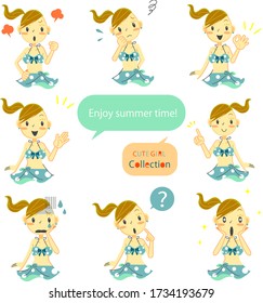 kawaii girl expression collection, bikini