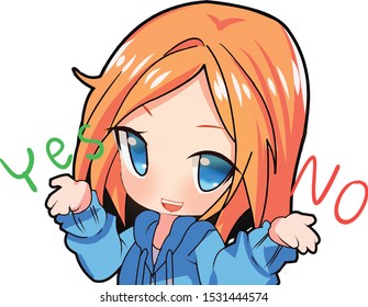 kawaii girl make a decision yes or no