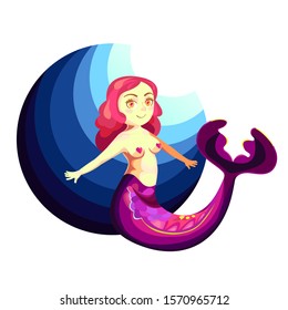 Kawaii girl mermaid smiling with water ball, happy cartoon vector