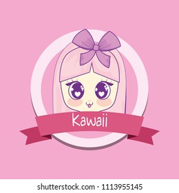 kawaii girl with ribbon frame