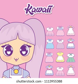 kawaii girl with set clothes