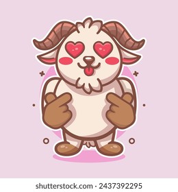 kawaii goat animal character mascot with love sign hand gesture isolated cartoon