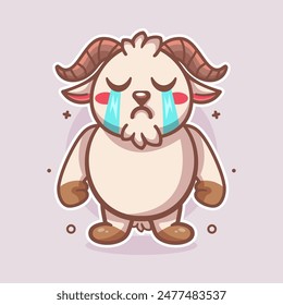 kawaii goat animal mascot with cry expression isolated cartoon in flat style design