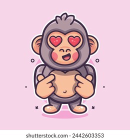 kawaii gorilla animal character mascot with love sign hand gesture isolated cartoon