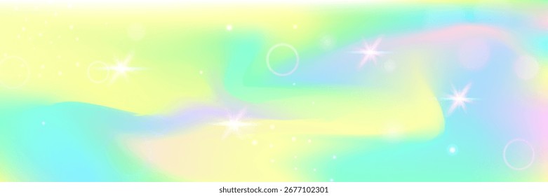 Kawaii Gradient. Pink Fairy Pattern And Beautiful Rainbow Hologram. Purple Magic Background. Bright Neon Backdrop Of Galaxy, Sky, And Universe Light. Blue Kawaii Gradient.