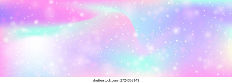 Gradiente de Kawaii. Patrón De Hadas Rosa Y Hermoso Fondo De Unicornio. Holograma del arco iris púrpura. Brillo Y Brillo En Un Lindo Espacio De Universo De Fantasía. Gradiente Kawaii azul.